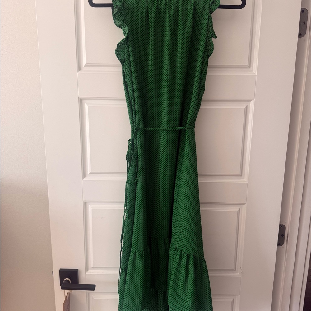 Who What Wear Green Polka Dot Smocked Neck Maxi